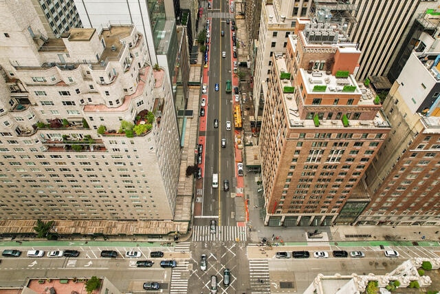 Unique panorama of New York City Streets from high angle, New York, New York. 